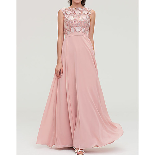 

A-Line Jewel Neck Floor Length Chiffon Bridesmaid Dress with Buttons / Appliques