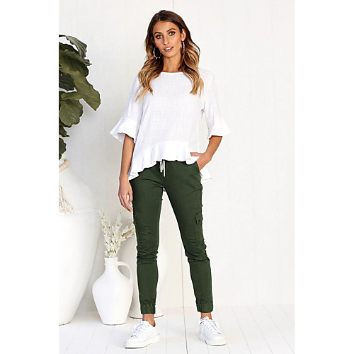 

Women's Basic Slim Pants - Solid Colored Black, Patchwork Wine Black Army Green S / M / L