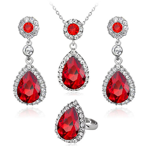 

Women's Cubic Zirconia Bridal Jewelry Sets Geometrical Pear Fashion Gold Plated Imitation Diamond Earrings Jewelry White / Green / Burgundy For Party Holiday 1 set