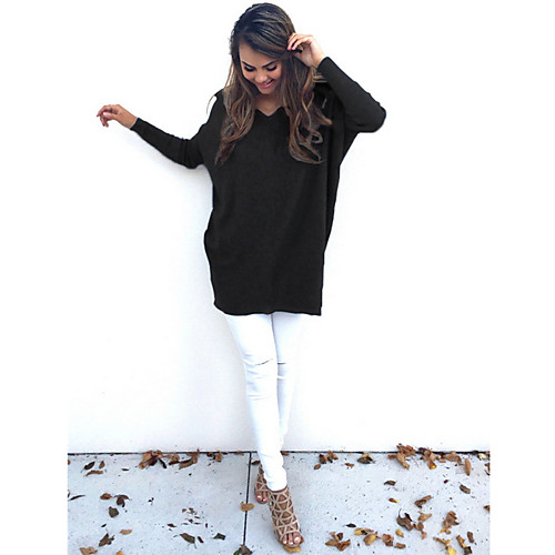

Women's Solid Colored Long Sleeve Pullover Sweater Jumper, Deep V Black / White / Blushing Pink S / M / L