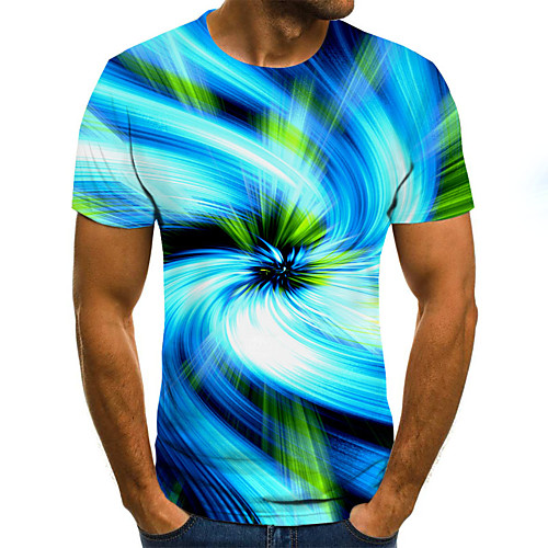 

Men's T shirt Shirt Color Block 3D Plus Size Print Short Sleeve Daily Tops Basic Exaggerated Round Neck Blue / Sports