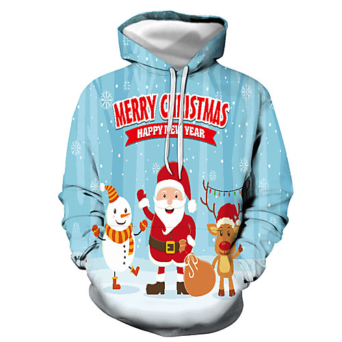 

Men's Plus Size Hoodie Cartoon Print 3D Hooded Daily Sports Basic Christmas Hoodies Sweatshirts Light Blue
