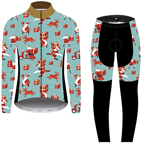 

21Grams Christmas Men's Long Sleeve Cycling Jersey with Tights - Blue / Black Bike Pants Clothing Suit UV Resistant Quick Dry Back Pocket Sports Winter Fleece 100% Polyester Mountain Bike MTB Road