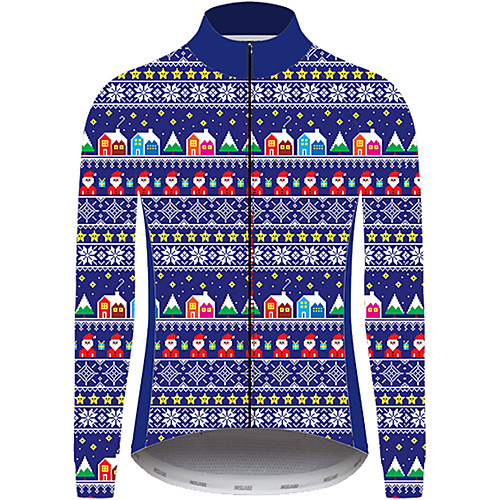 

21Grams Christmas Men's Long Sleeve Cycling Jersey - BlueWhite Bike Jersey Padded Shorts / Chamois Top UV Resistant Quick Dry Breathable Sports Winter Fleece 100% Polyester Mountain Bike MTB Road