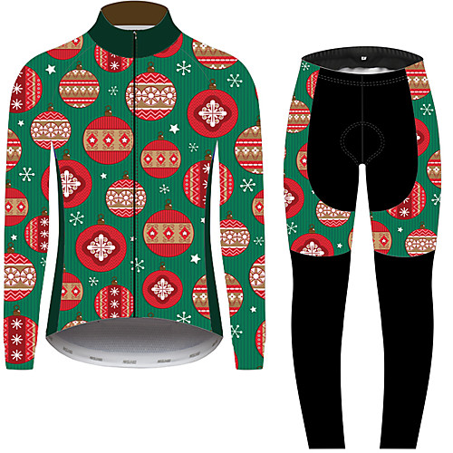 

21Grams Christmas Men's Long Sleeve Cycling Jersey with Tights - Black / Green Bike Pants Clothing Suit UV Resistant Quick Dry Back Pocket Sports Winter Fleece 100% Polyester Mountain Bike MTB Road