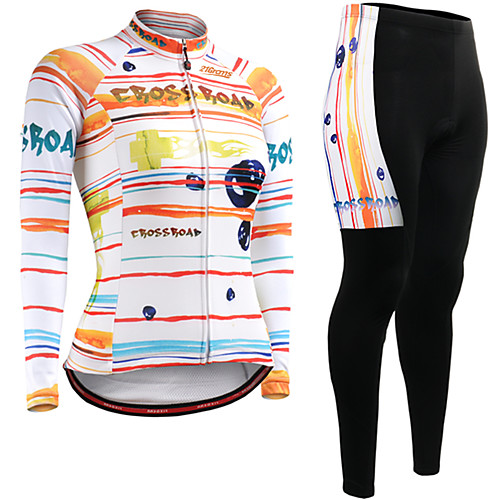 

21Grams Women's Long Sleeve Cycling Jersey with Tights Winter Fleece OrangeWhite Sugar Skull Skull Bike Clothing Suit Ultraviolet Resistant Quick Dry Breathable Back Pocket Sports Sugar Skull