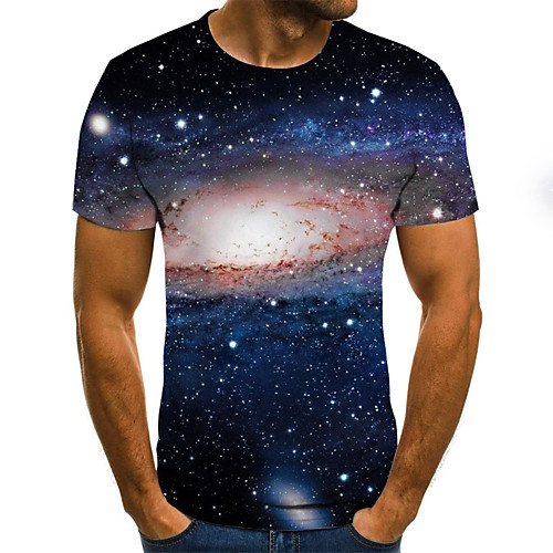 

Men's T shirt Shirt Graphic 3D Plus Size Print Short Sleeve Daily Tops Basic Exaggerated Round Neck Navy Blue / Sports