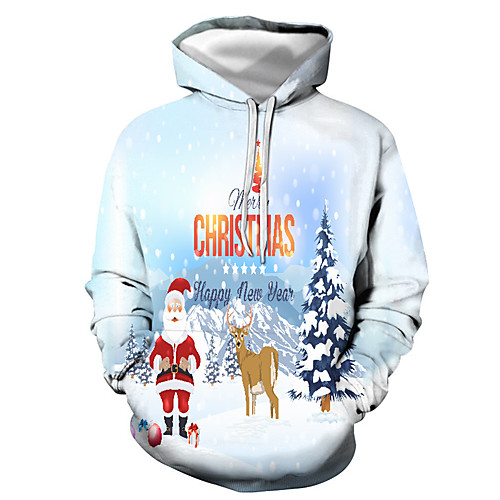 

Men's Plus Size Hoodie Print 3D Hooded Daily Sports Basic Christmas Hoodies Sweatshirts White