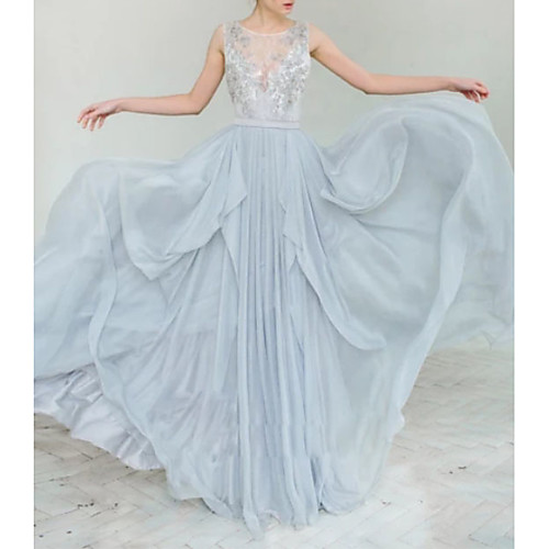 

A-Line Jewel Neck Sweep / Brush Train Polyester Bridesmaid Dress with Bow(s) / Appliques / Open Back