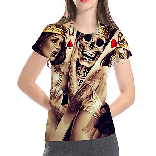 

Women's T shirt 3D Cartoon Skull Print Short Sleeve Daily Tops Basic Exaggerated Yellow