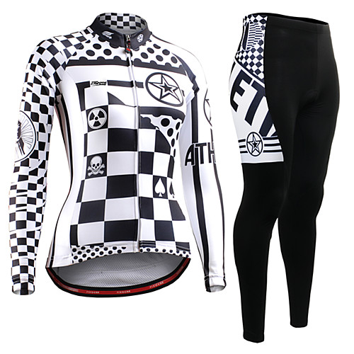 

21Grams Women's Long Sleeve Cycling Jersey with Tights Winter Fleece BlackWhite Sugar Skull Skull Bike Clothing Suit Ultraviolet Resistant Quick Dry Breathable Back Pocket Sports Sugar Skull