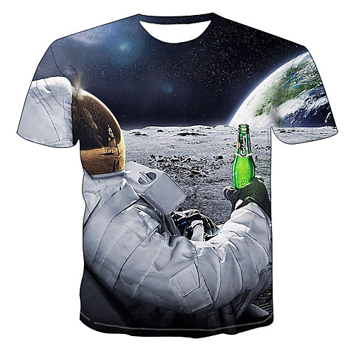 

Men's Tee T shirt 3D Print Graphic 3D Astronaut Print Short Sleeve Party Tops White Black Red