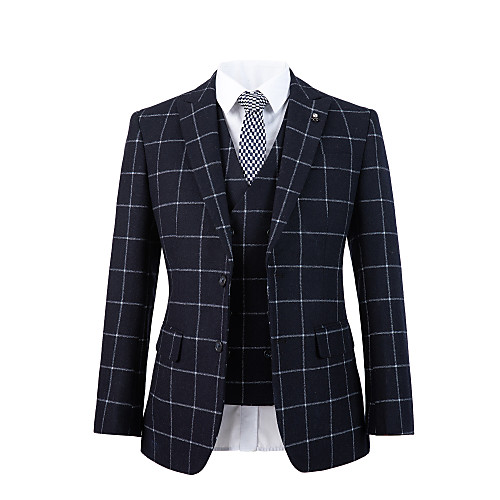 

Dark blue windowpane tweed wool custom suit