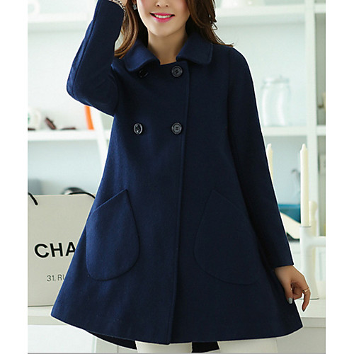 

Women's Daily Long Coat, Solid Colored Turndown Long Sleeve Polyester Purple / Fuchsia / Yellow
