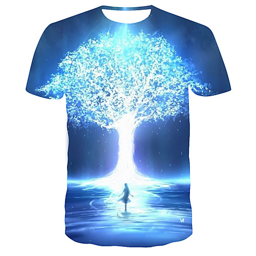 

Men's T shirt Shirt 3D Print Graphic 3D Print Short Sleeve Daily Tops Streetwear Round Neck Light Blue / Club
