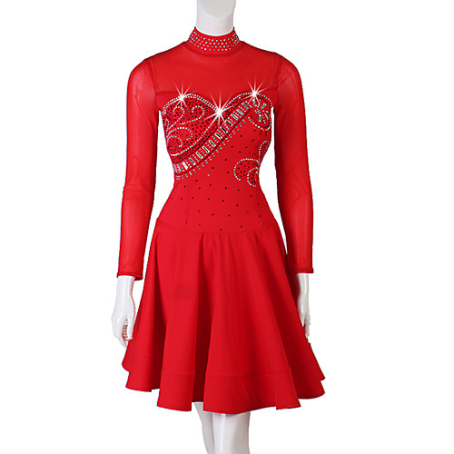 

Latin Dance Dress Crystals / Rhinestones Women's Performance Long Sleeve Spandex