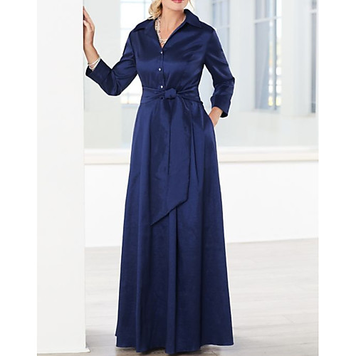 

A-Line Mother of the Bride Dress Elegant & Luxurious V Neck Floor Length Chiffon Long Sleeve with Sash / Ribbon 2021