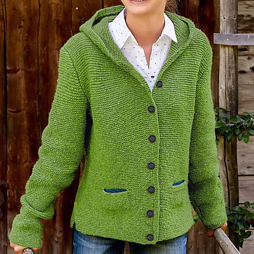 

Women's Solid Colored Long Sleeve Cardigan Sweater Jumper, Hooded Yellow / Gray S / M / L