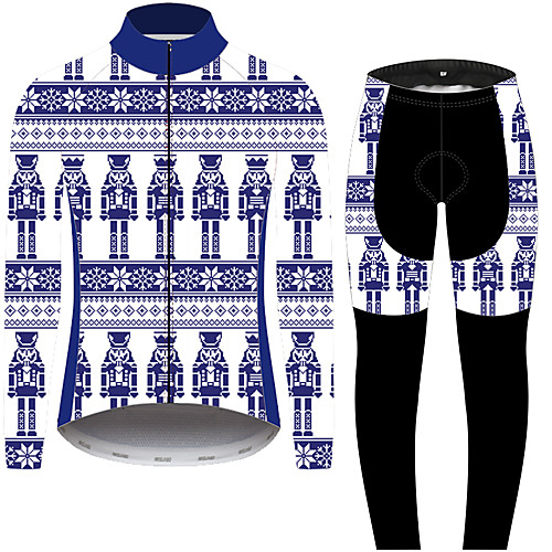

21Grams Christmas Men's Long Sleeve Cycling Jersey with Tights - Blue / Black Bike Pants Clothing Suit UV Resistant Quick Dry Back Pocket Sports Winter Fleece 100% Polyester Mountain Bike MTB Road