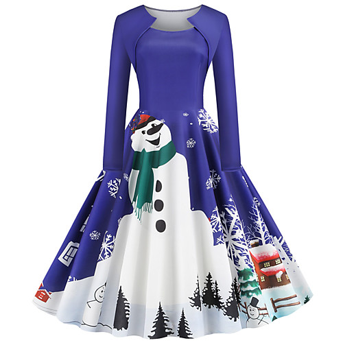 

Women's Swing Dress Blue Purple Green Red Long Sleeve Santa Claus Geometric Print Crew Neck Basic Vintage Christmas Party S M L XL XXL