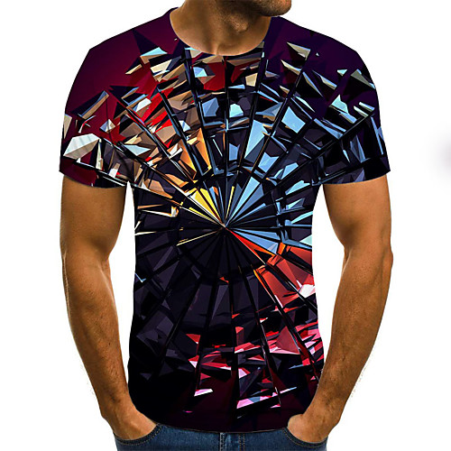 

Men's T shirt Graphic Color Block Geometric 3D Print Short Sleeve Holiday Tops Streetwear Punk & Gothic Rainbow