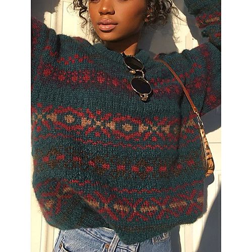 

Women's Striped Long Sleeve Pullover Sweater Jumper, Round Neck Green S / M / L