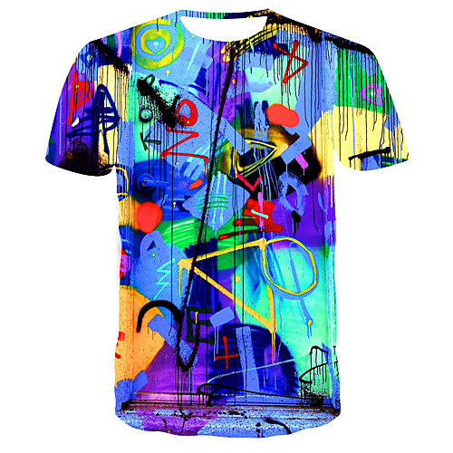 

Men's T shirt Shirt 3D Print Graphic 3D Print Short Sleeve Daily Tops Streetwear Round Neck Rainbow / Club