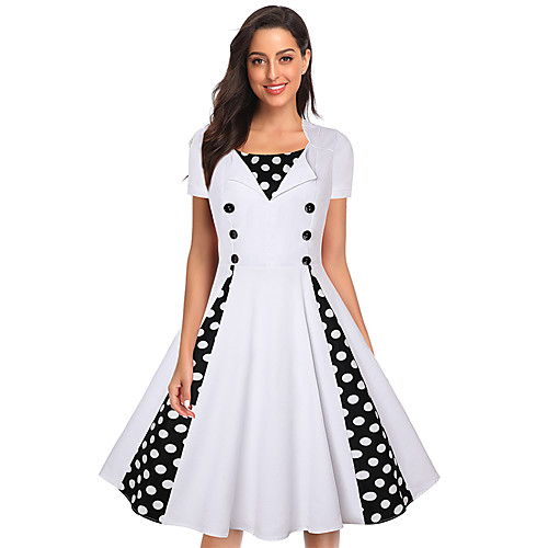 

Audrey Hepburn 1950s Vintage Inspired Vacation Dress Dress A-Line Dress Tea Dress Rockabilly Women's Spandex Costume White / Red Vintage Cosplay Casual / Daily Short Sleeve