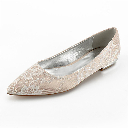 

Women's Wedding Shoes Flat Heel Pointed Toe Wedding Flats Classic Sweet Wedding Party & Evening Lace Satin Flower Solid Colored White Champagne Ivory