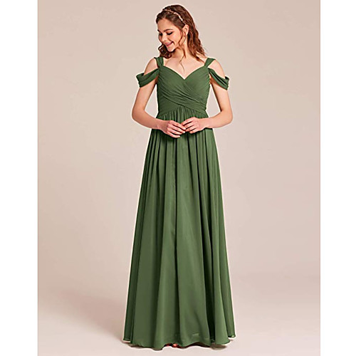 

A-Line V Neck Floor Length Chiffon Bridesmaid Dress with Pleats / Ruching