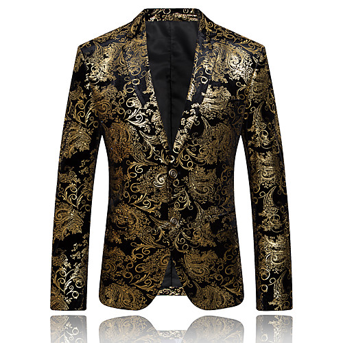 

Men's Blazer Party Print Regular Fit Polyester Men's Suit Gold / Red / Silver - Notch lapel collar / Fall / Winter / Long Sleeve / Plus Size