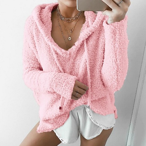 

Women's Hoodie Pullover Plain Solid Color Daily Weekend non-printing Active Basic Hoodies Sweatshirts Loose Blue Purple Blushing Pink