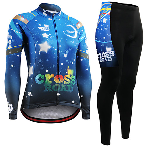 

21Grams Women's Long Sleeve Cycling Jersey with Tights Winter Fleece Bule / Black Sugar Skull Skull Bike Clothing Suit Ultraviolet Resistant Quick Dry Breathable Back Pocket Sports Sugar Skull