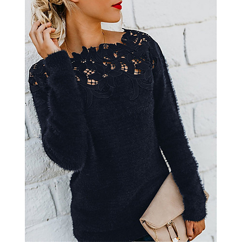 

Women's Solid Colored Pullover Long Sleeve Sweater Cardigans Round Neck Black Blue Purple