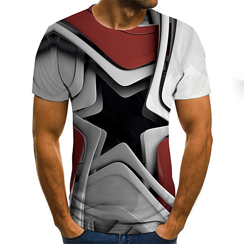 

Men's T shirt Graphic Geometric Print Short Sleeve Holiday Tops Streetwear Punk & Gothic Gray