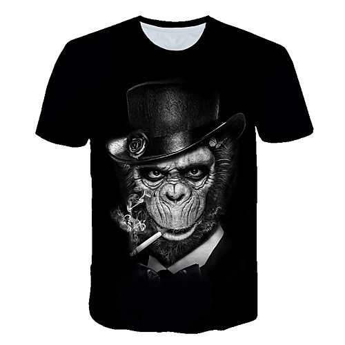 

Men's T shirt Color Block 3D Animal Print Short Sleeve Going out Tops Streetwear Punk & Gothic Round Neck Black / Summer / Club