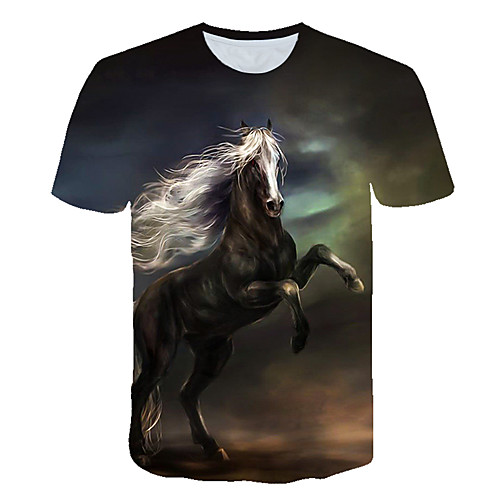 

Men's T shirt Graphic Color Block 3D Animal Print Short Sleeve Going out Tops Streetwear Punk & Gothic Navy Blue