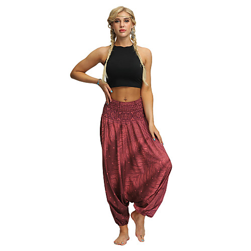 

Women's Yoga Boho Comfort Sports Gym Yoga Pants Bloomers Pants Pattern Full Length Baggy Print Red Wine Green Brown Gray