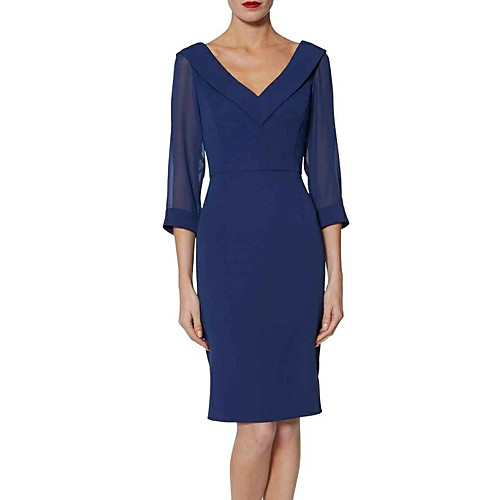 

Sheath / Column Mother of the Bride Dress Plus Size V Neck Knee Length Chiffon 3/4 Length Sleeve with Split Front 2021