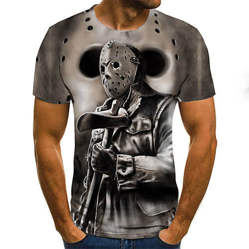 

Men's T shirt Graphic 3D Plus Size Print Short Sleeve Daily Tops Basic Gray