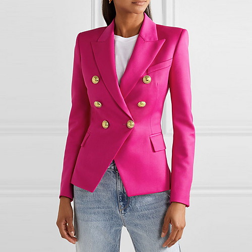 

Women's Blazer Solid Colored Classic Classic & Timeless Long Sleeve Coat Fall Spring Office / Career Regular Jacket Fuchsia / Notch lapel collar / Work