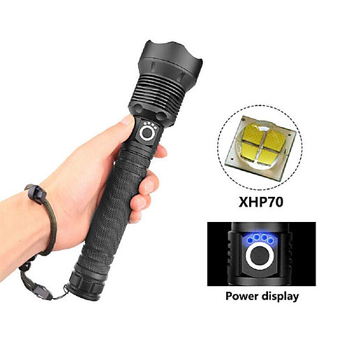 

LED Flashlights Tactical Handheld XHP 70 120000 Lumens Super Bright Water Resistant High Power Rechargeable Zoomable Torch 3 Modes for Camping Outdoor Emergency Flashlights