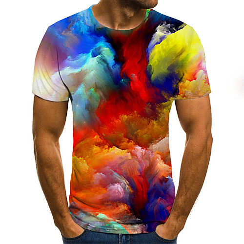 

Men's T shirt Shirt Rainbow Color Block 3D Plus Size Print Short Sleeve Daily Tops Basic Exaggerated Round Neck Rainbow / Sports