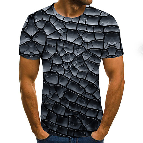 

Men's T shirt Shirt Graphic Geometric Plus Size Pleated Print Short Sleeve Daily Tops Streetwear Exaggerated Round Neck Dark Gray / Summer