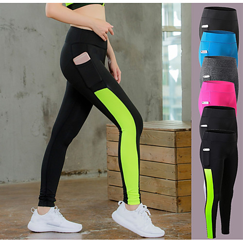 

YUERLIAN Women's Running Tights Leggings Compression Pants Running Cropped Tights Athletic Tights Leggings with Phone Pocket Side-Stripe Elastane Winter Zumba Fitness Gym Workout Running Tummy