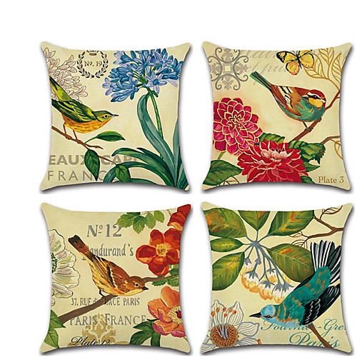 

4 pcs Faux Linen Pillow Cover, Animal Cartoon Rustic Square Traditional Classic Outdoor Cushion for Sofa Couch Bed Chair