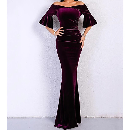 

Sheath / Column Elegant Formal Evening Dress Off Shoulder Half Sleeve Floor Length Velvet with 2021