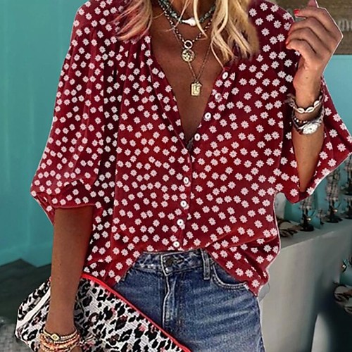 

Women's Blouse Shirt Floral Polka Dot Flower Long Sleeve Round Neck V Neck Casual Tops White Black Yellow