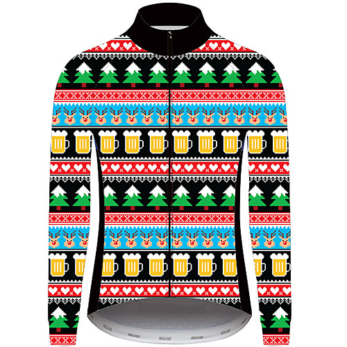 

21Grams Christmas Men's Long Sleeve Cycling Jersey - Black / Red Bike Pants Jersey Top UV Resistant Quick Dry Breathable Sports Winter Fleece 100% Polyester Mountain Bike MTB Road Bike Cycling