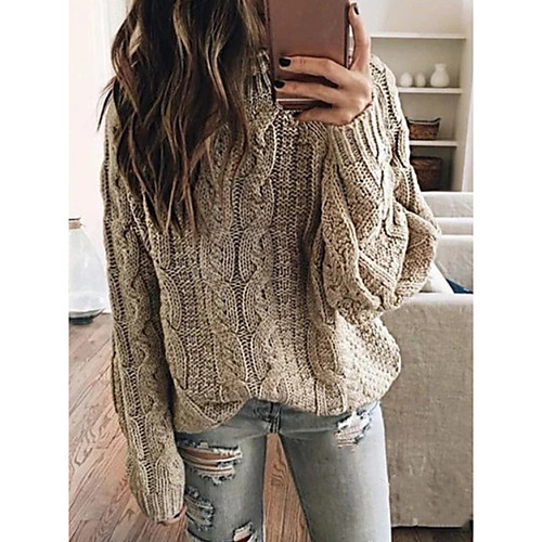 

Women's Solid Colored Long Sleeve Pullover Sweater Jumper, Turtleneck Blushing Pink / Gray / Khaki S / M / L